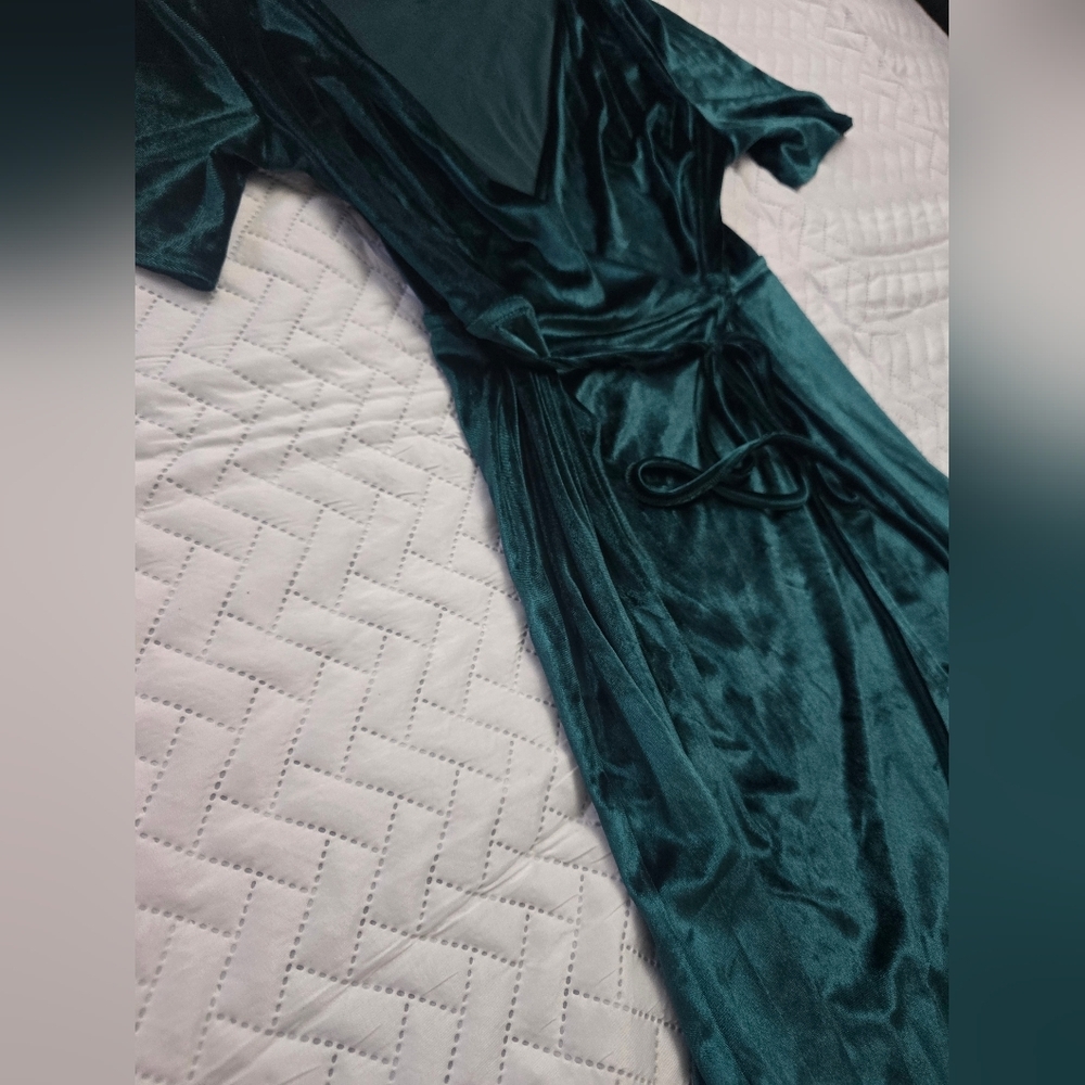 Lulus Amour Teal Green Velvet High-Low Wrap Dress - Picture 8 of 11